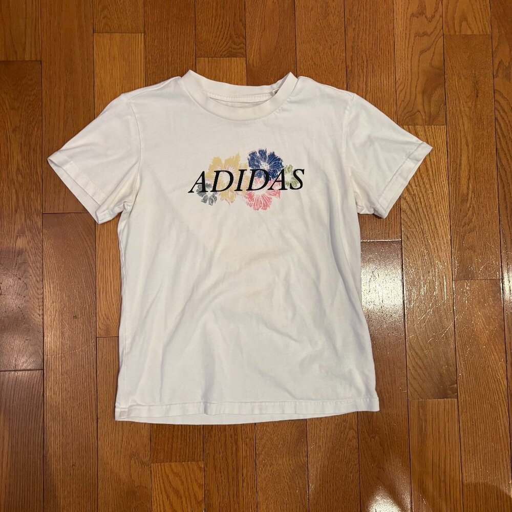 Adidas Women's White Floral Graphic Short Sleeve T-Shirt